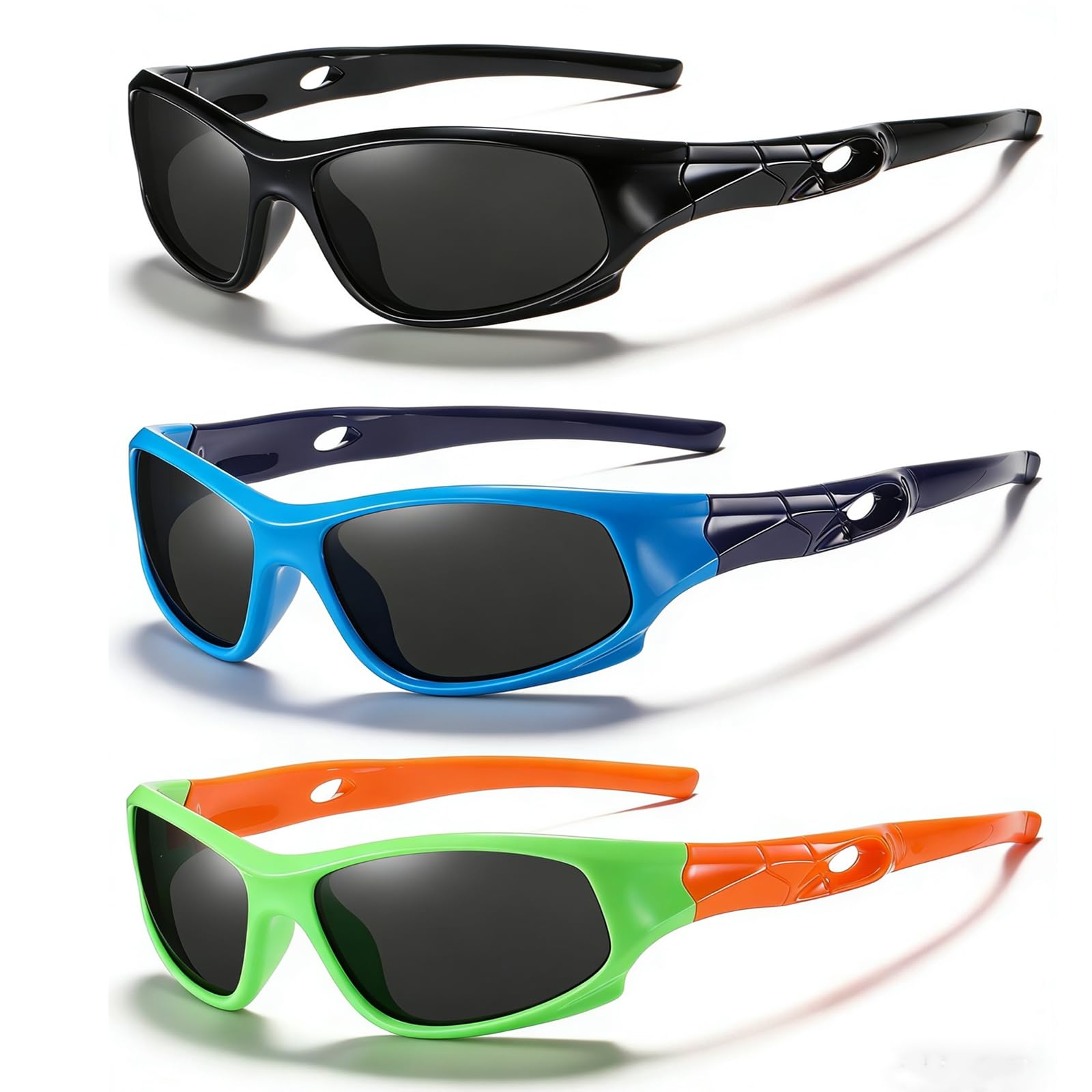 DYLB 3 Stück flexible Kinder polarisierte Sonnenbrille für Jungen Mädchen mit Riemen, Sport-Sonnenbrille für Kinder im Alter von 3–10 Jahren.