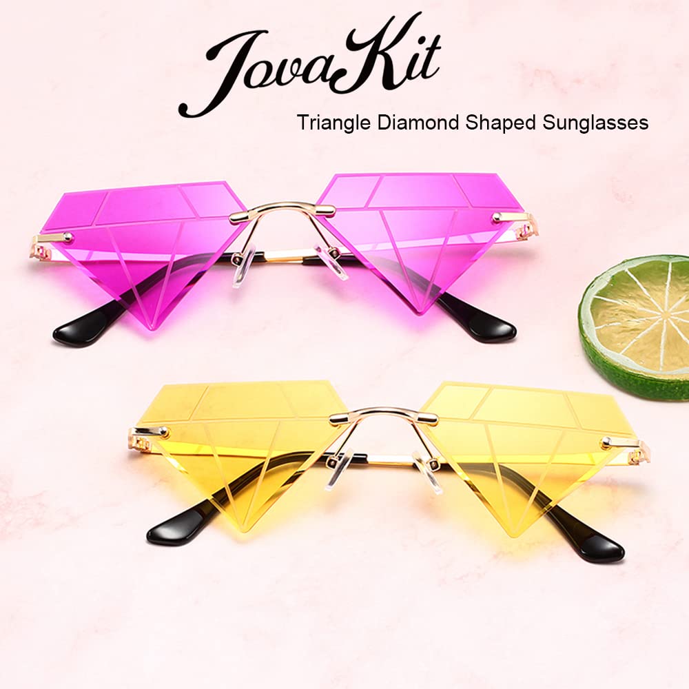 JOVAKIT Trójkątne okulary przeciwsłoneczne w kształcie diamentu dla kobiet mężczyzn vintage okulary przeciwsłoneczne bez oprawek retro okulary rave party halloween