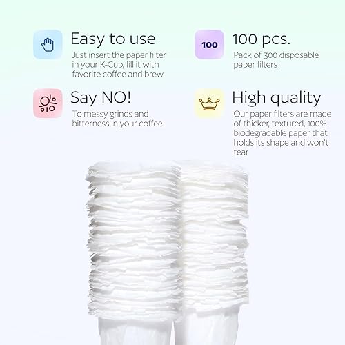 Miniatura 9 de 300 filtros de papel desechables para Keurig reutilizables K Cups filtros y otras cápsulas recargables de una sola porción (se adapta a todas las