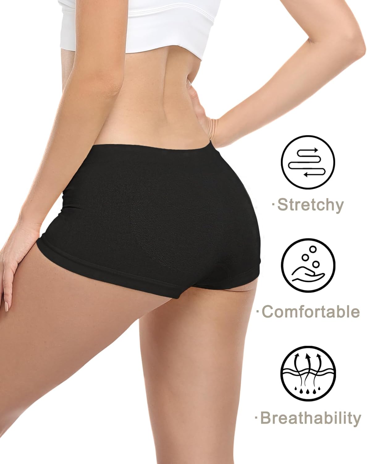 Begrily Boy Shorts Underwear for Women, Ladies Nylon Stretch Comfort Flex Fit Seamless Boyshort Panties Boxer Briefs 5 Pack - Image 5
