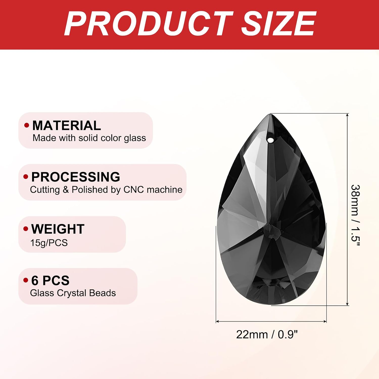 PATIKIL K9 Crystal Pendants Teardrop Beads, 6 Pack 38mm Chandelier Prisms Parts Hanging Beads DIY Lamp for Arts Crafts Decor, Black
