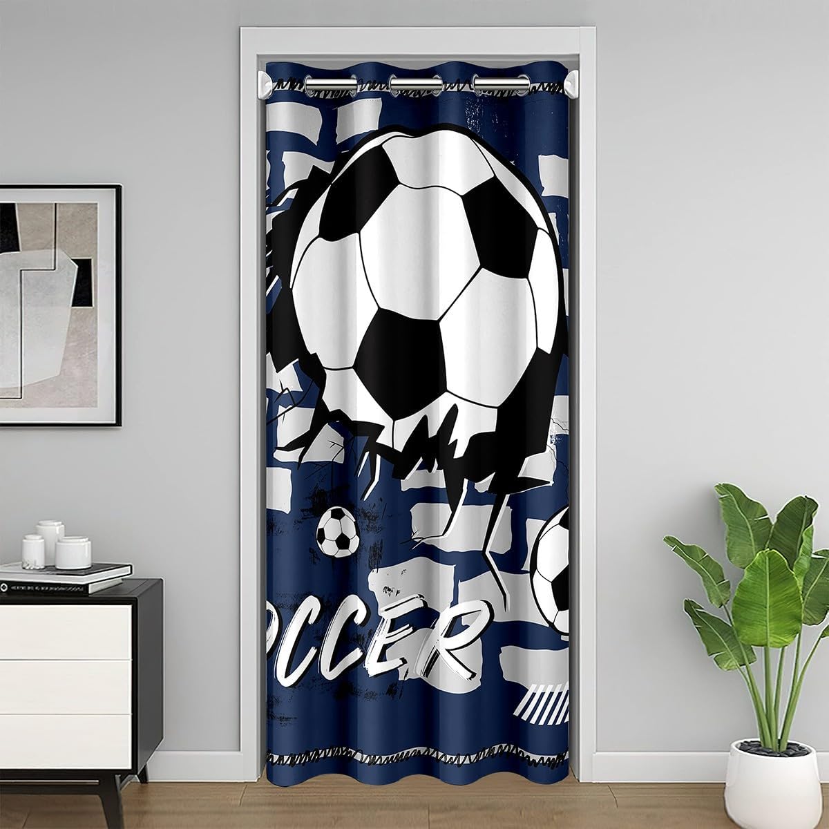 Feelyou Ball Sports Decor Closet Door Cover Curtain 52x84 Inch 1 Panel Football Soccer Door Curtain for Doorway Privacy Soccer Ball Game 30%-50% Blackout Curtain World Cup Doors with Windows Decor