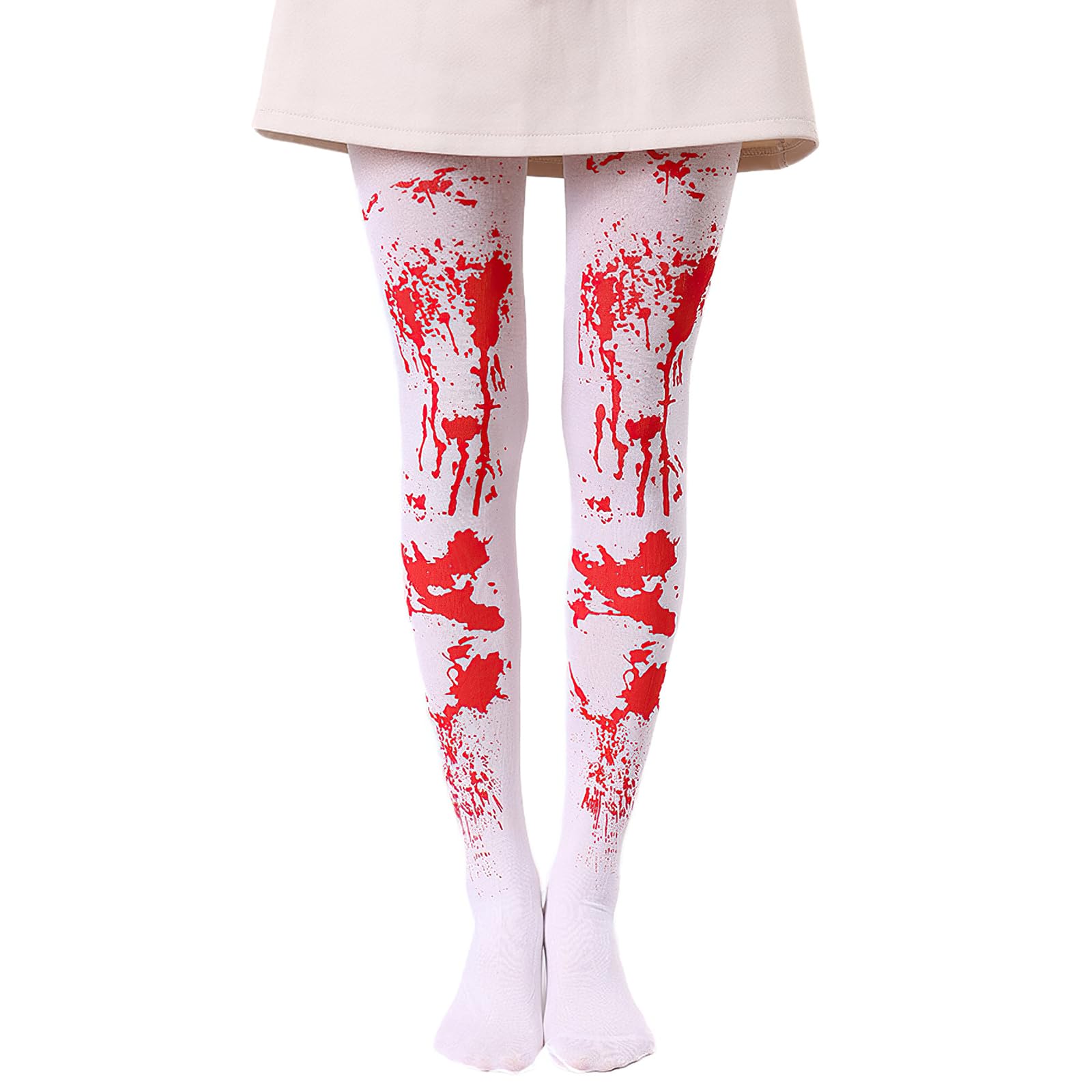 Childrens White and Red Bloodstained Tights, Girls Bloodstained Tights, Red Blood Splatter Tight, Women Halloween Tight, Halloween Girl Zombie Nurse Devil Horror Costume Accessory