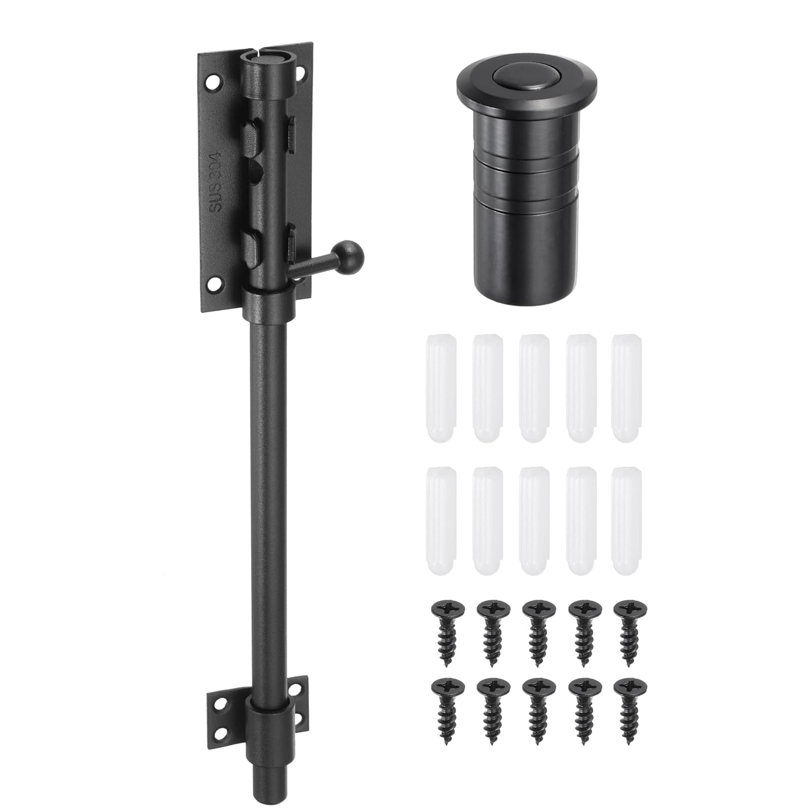 sourcing map 1 pestillo deslizante de acero inoxidable 304 de 12 pulgadas, pestillo de puerta resistente, barra de 14 mm de diámetro con contenedor de polvo para puerta de cobertizo, valla de madera