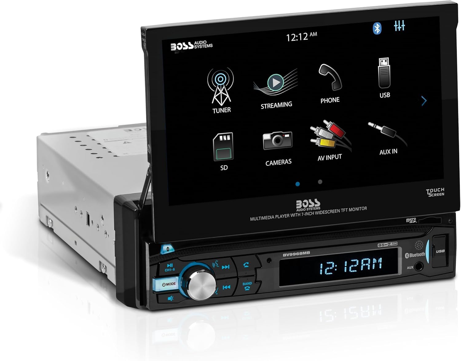 BOSS Audio Systems BV9968MB Car Stereo System - Single Din 7 Inch Head Unit, Touchscreen, Bluetooth Audio and Hands-Free Calling, AM/FM Radio Receiver, No CD Player, Aux-in, USB