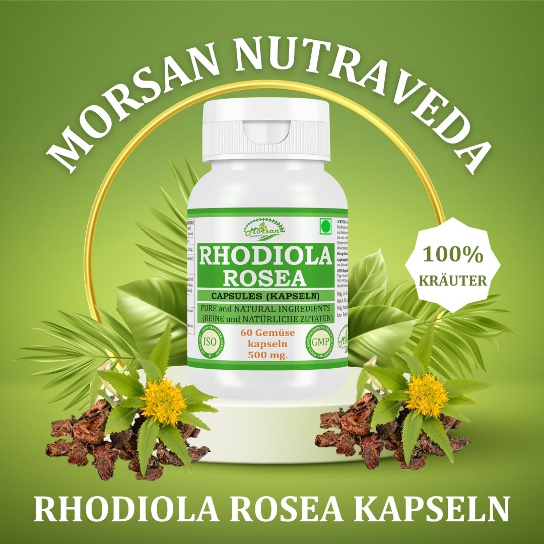Rhodiola Rosea Kapseln, 500 mg, 60 Stück, Pflanzliche Nahrungsergänzung, Vegan, Laborgeprüft (2)