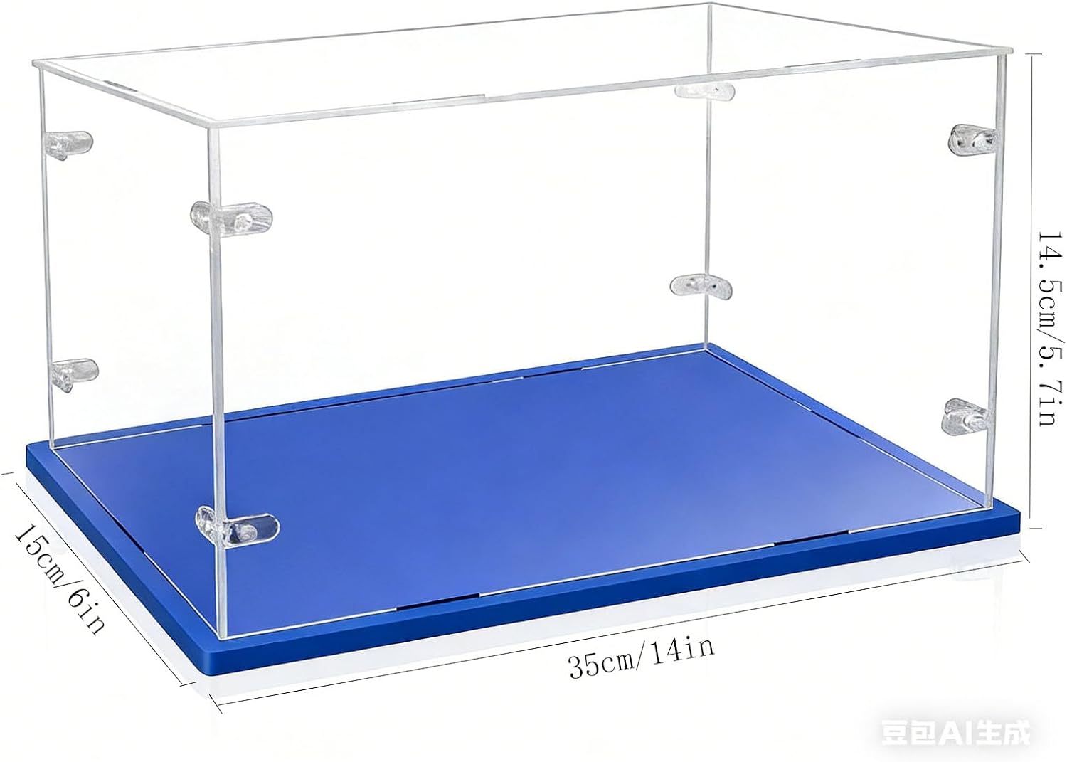 3MM Thick Clear Acrylic Display Case-Assemble Countertop Box, Thicken Base, DustProof, for Collectibles, Lego 42169 42165 42184 42196 (Blue, 35X15X14.5cm/14x6x5.7in)