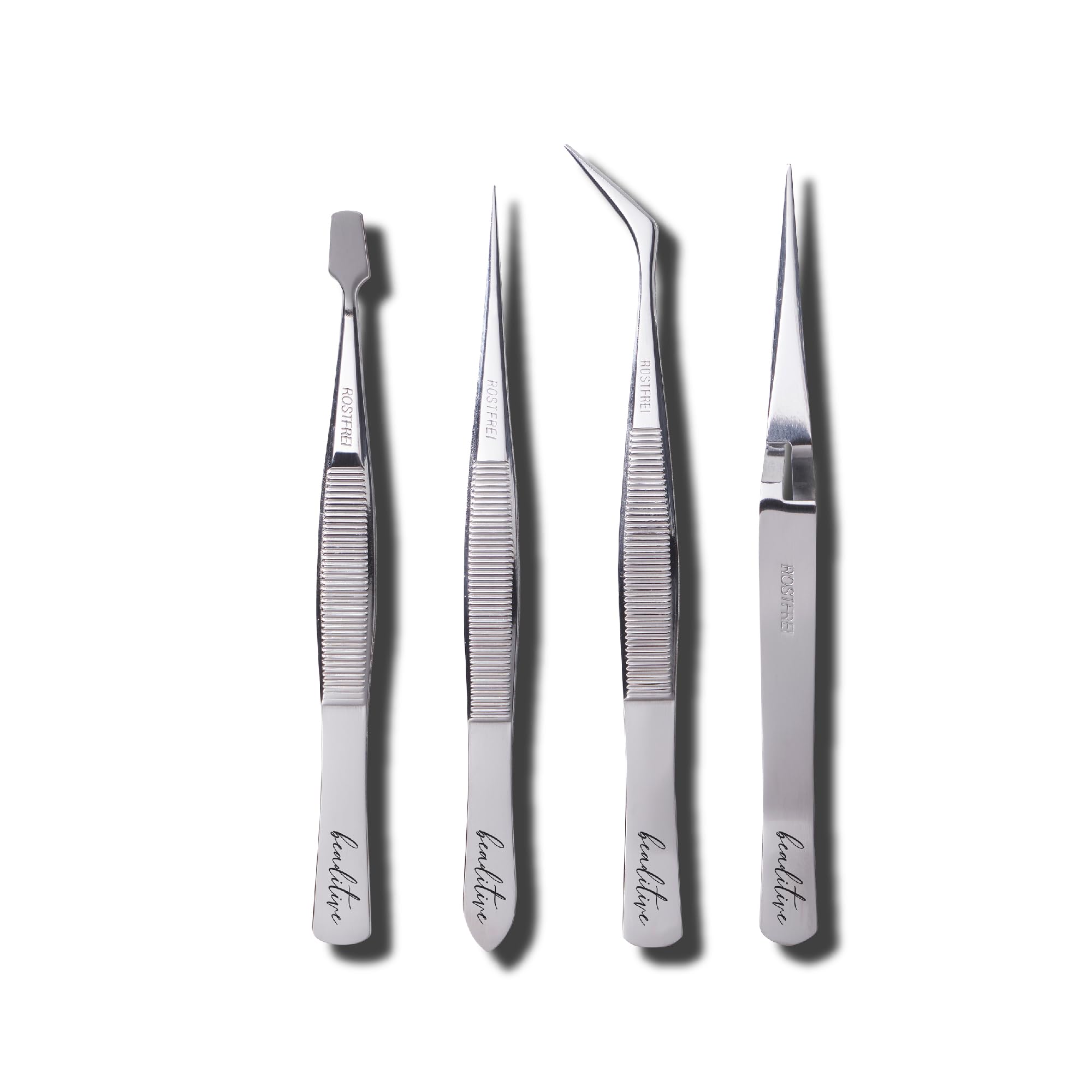 Beaditive Professional Stainless-Steel Precision Tweezer Set – Craft Tweezers for Jewelry & Nail Art – 4 Piece High Precision Jewelry Picking Tools – Jewelry Tools with Non-Serrated Tips