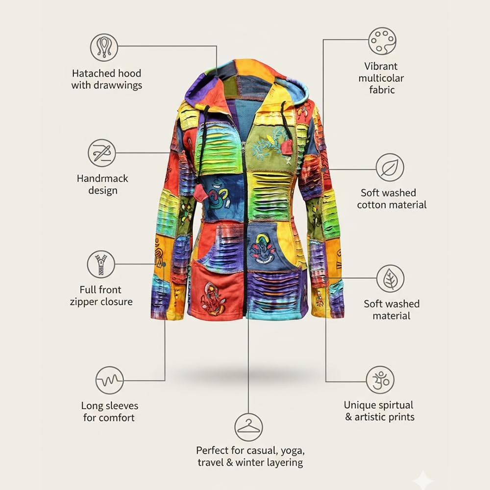 SHOPOHOLIC FASHION Femmes Vif Découpé Patchwork Hippie Capuche