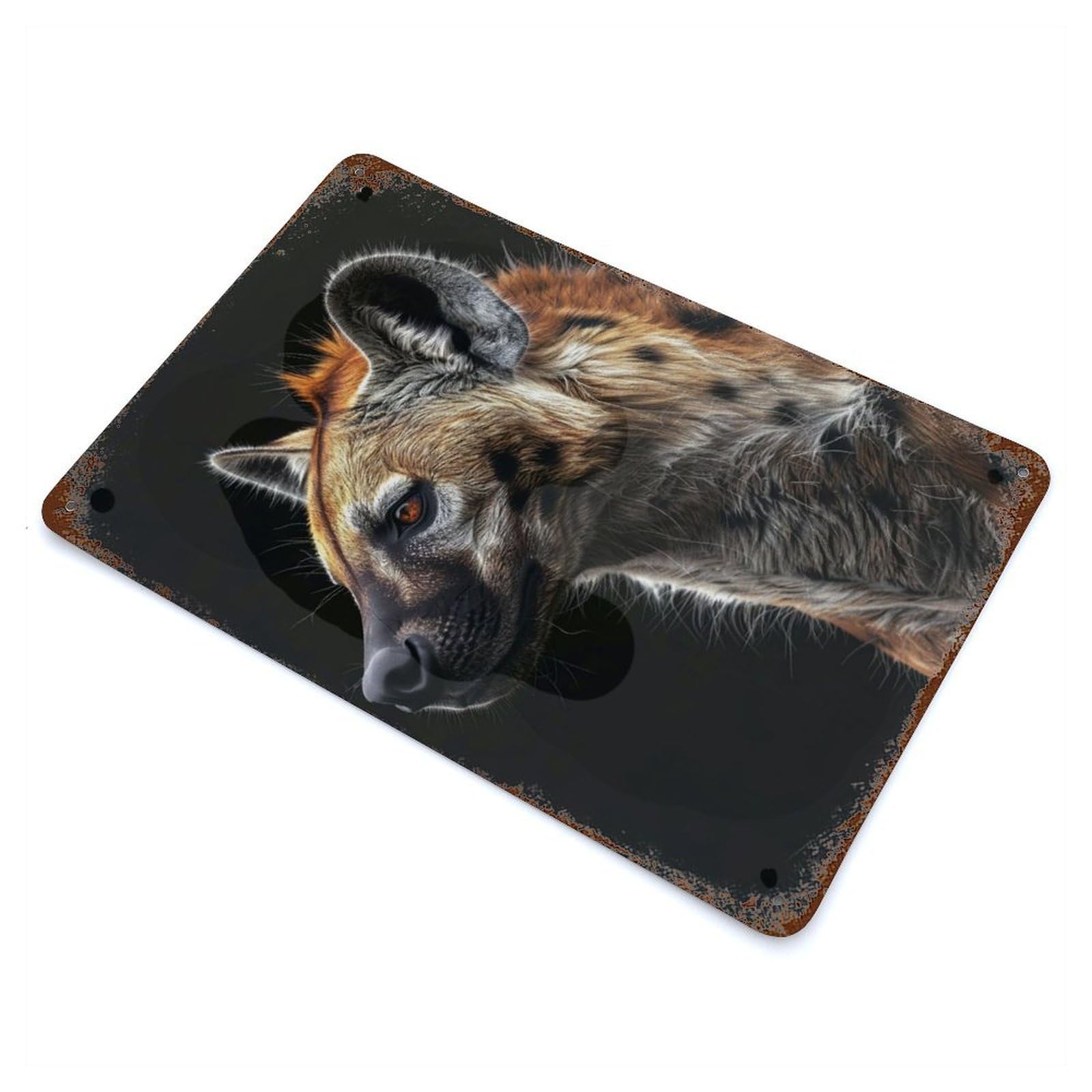 Aged Metal Wall Plaque with Hyena Design 11.8"x7.9", for Farmhouse, Kitchen And Entryway Decor, Retro Wall Decor