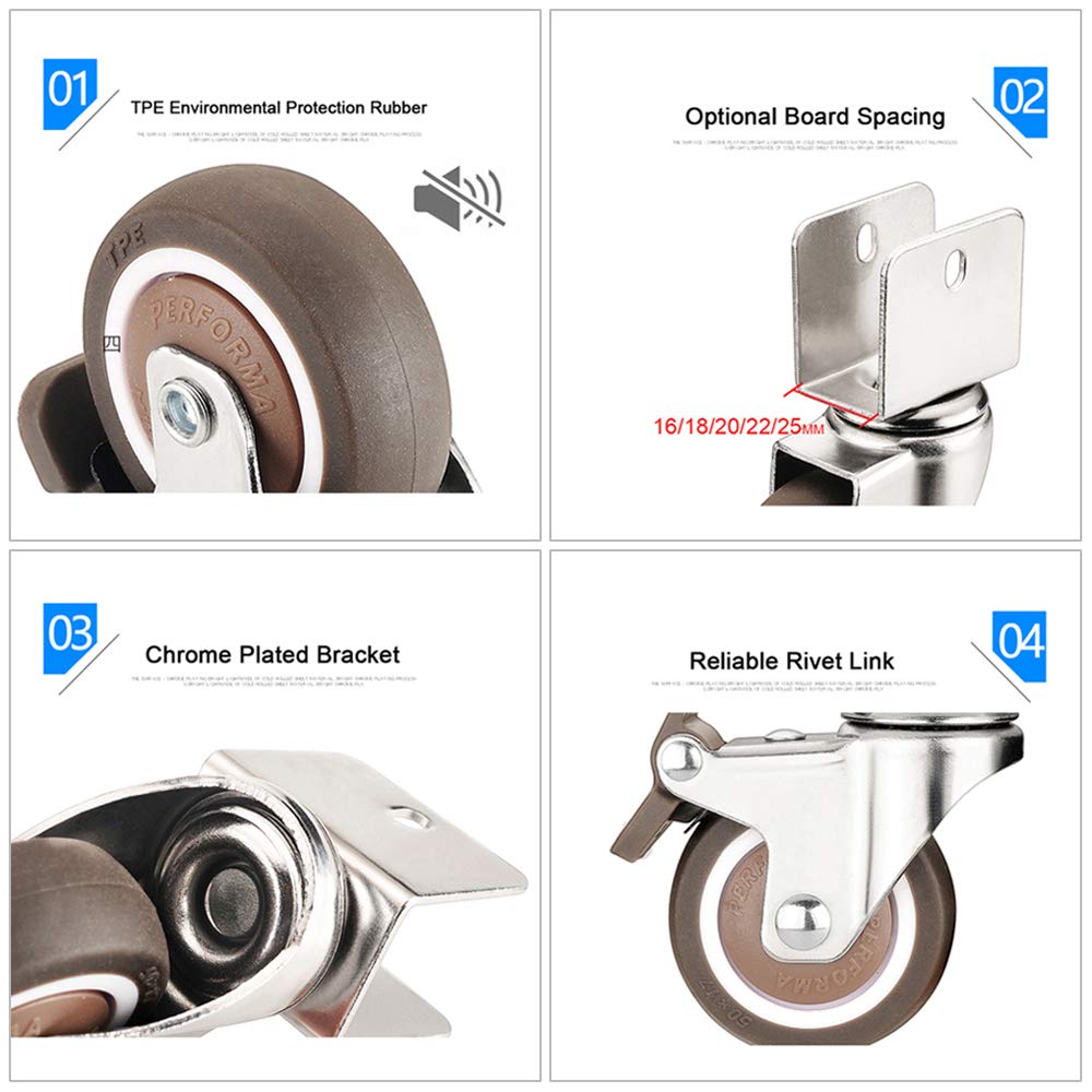 PUJIANA 交換用キャスターホイール、360度回転キャスターホイール4個、Uブラケット付き交換用家具キャスター、プレートキャスタ