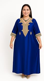 Women's Moroccan Caftan – Handmade Royal Blue Velvet with Gold Embroidery, Soft & Breathable, Traditional Modest Dress for Evening & Special Occasions