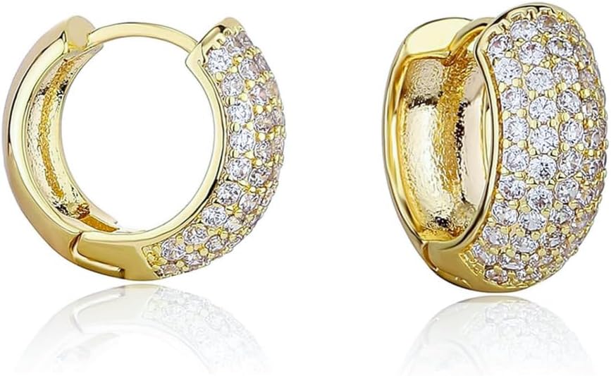 Yellow Gold Plated 925 Sterling Silver Post Hoop Earrings Flower Set 3d Fully Iced Cubic Zirconia CZ 12mm Unisex Ice Out Huggie Small Sparkle Silver Hoop Earrings Fine Jewelry Birthday Gifts for Men,Women - Image 6