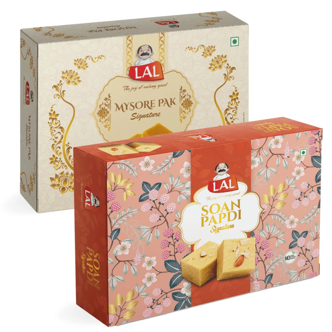 Lal Sweets Combo of Mysore Pak Signature 400g and Soan Papdi Premium 400g || Made with Sugar and Fresh Almonds || Ready to Eat Indian Dessert || Cow Ghee Mysuru Pak || Premium Soan Cake || Deliciou Indian Assorted Mithai
