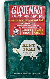 Bent Tree Coffee Roasters Organic Coffee, 12oz (Guatemala), Whole Bean Coffee, Medium Roast, USDA Organic, Full Body, Bright, Pleasant Acidity, Cherry, Lemon, and Citrus Notes