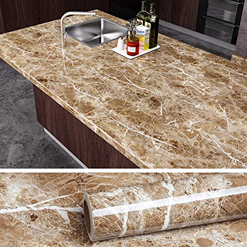 Image of WISDOM Brown Marble Contact Paper for Countertops Waterproof Wallpaper for Cabinets Counter Table Paper (24 X 100 Inch)