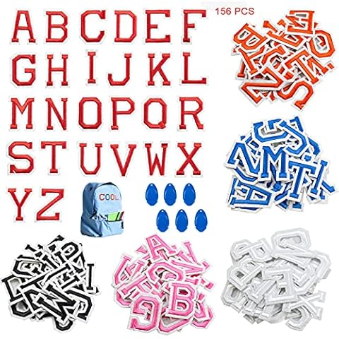 156Pcs Iron on Letter Patches for Clothing, SMFANLIN 6 Colors DIY A-Z Letter Patches Alphabet Embroidered Patch Repair Patches with Needle Threader for Hats Shirts Jeans Bags (156Pcs) Cover