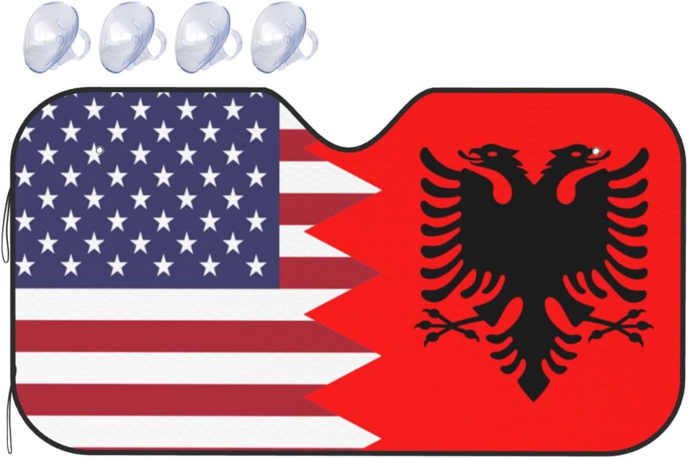 America Albania Friendship Flag Foldable Car Windshield Sunshade Blocks Heat and Sun Glare Uv Rays