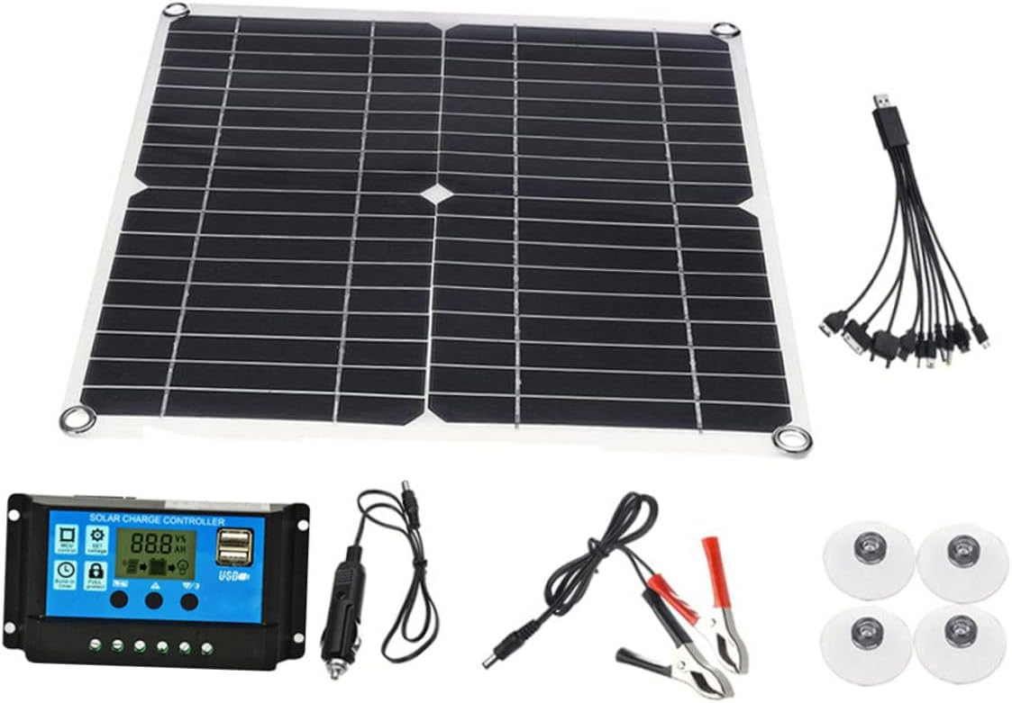 Happyyami Monocrystalline Solar Charger Panel with Controller for Outdoor Camping USB Outputs Lightweight Solar Cell Battery Kit for Power Stations and Motorhomes