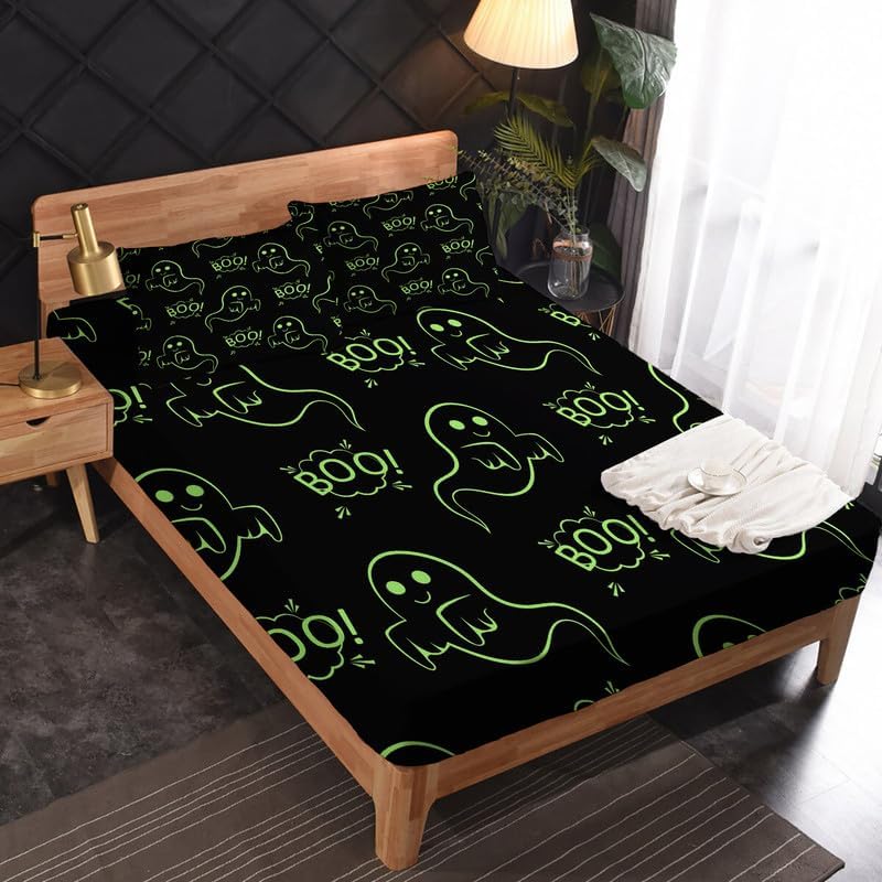 Miniatura 9 de Spooky Ghost Sheets California King - Divertidas sábanas de Halloween para niños y niñas, microfibra suave y bolsillo profundo y sin arrugas, 1