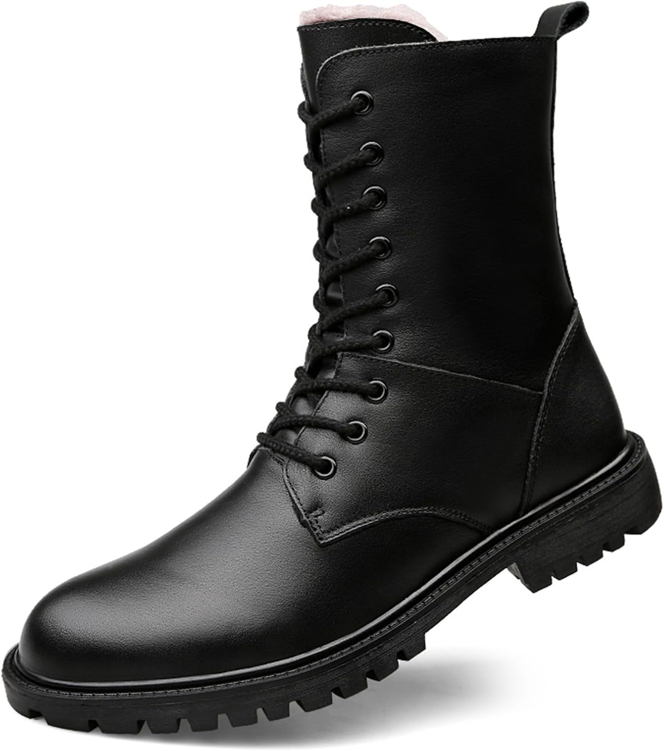 Men's Genuine Leather Lace Up Ankle Combat Boots With Side Zipper Round Toe Low Heel Classic Y2K Motorcycle Goth Style For Casual Outdoor Daily Wear Work Outdoors Hiking Adventures