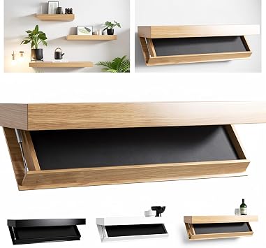 Hidden Storage Shelf with Secret Compartment, Floating Wall Shelf Concealment Shelf for Valuables, Hidden Wall Shelf for Living Room Bedroom Entryway Office Wood Color