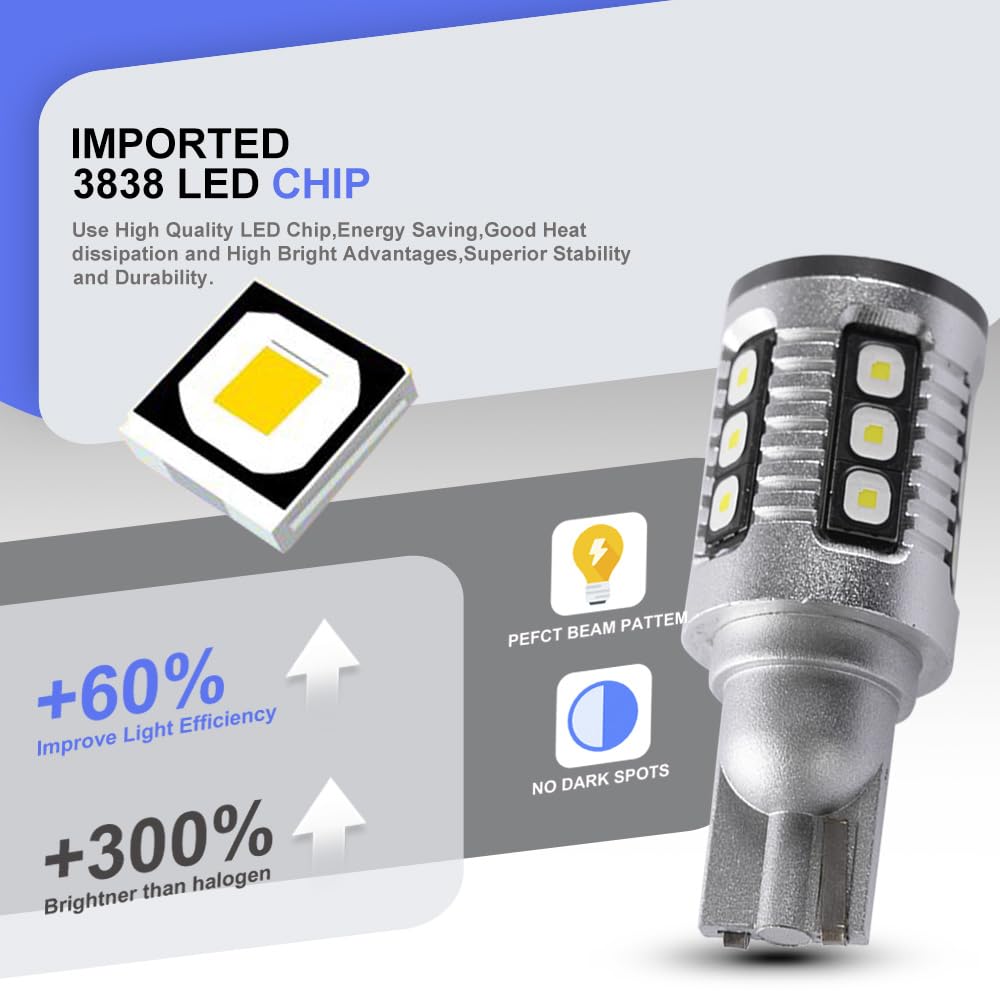 Bombillas de luz de marcha atrás W16W T15 Bombilla LED para BM.W 5 Series E60 E61 F10 F11 F07 E82 E88 W16W 921 Luz de respaldo LED 2x Bombillas de luz de marcha atrás Bimmer blancas