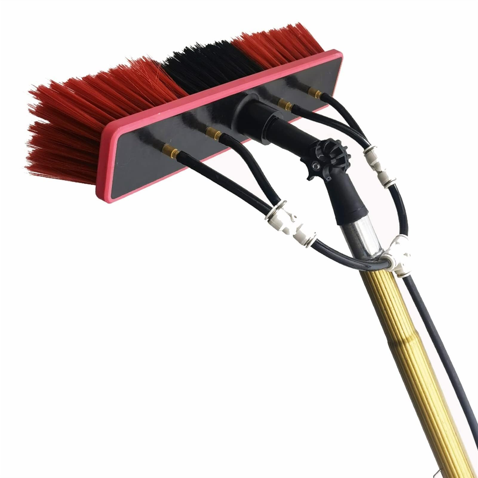 Brosse télescopique alimentée en eau pour nettoyage de panneaux photovoltaïques et vitres de véranda
