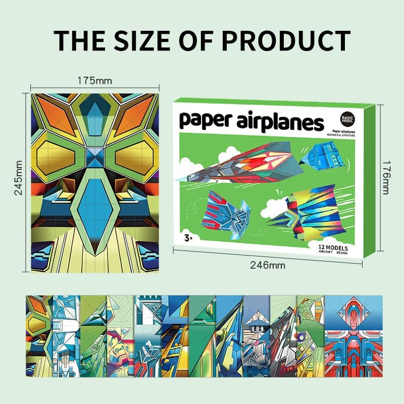3D Paper Airplane Origami Kit for Kids, DIY Paper Plane Craft Set, Assorted Flying Paper Aircraft Models to Fold and Build