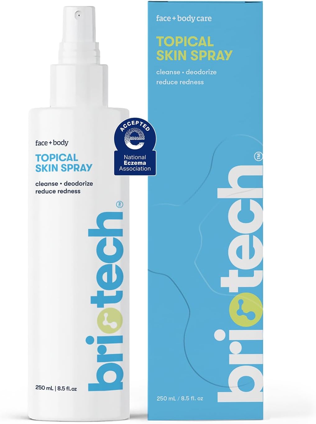 BRIOTECH Topical Skin Spray, Hypochlorous Acid Spray for Sensitive Skin, HOCl Facial Mist, Full Body Support Against Irritation, Calm Redness, Soothe Foot & Scalp, 8.5 oz (1 Pack)