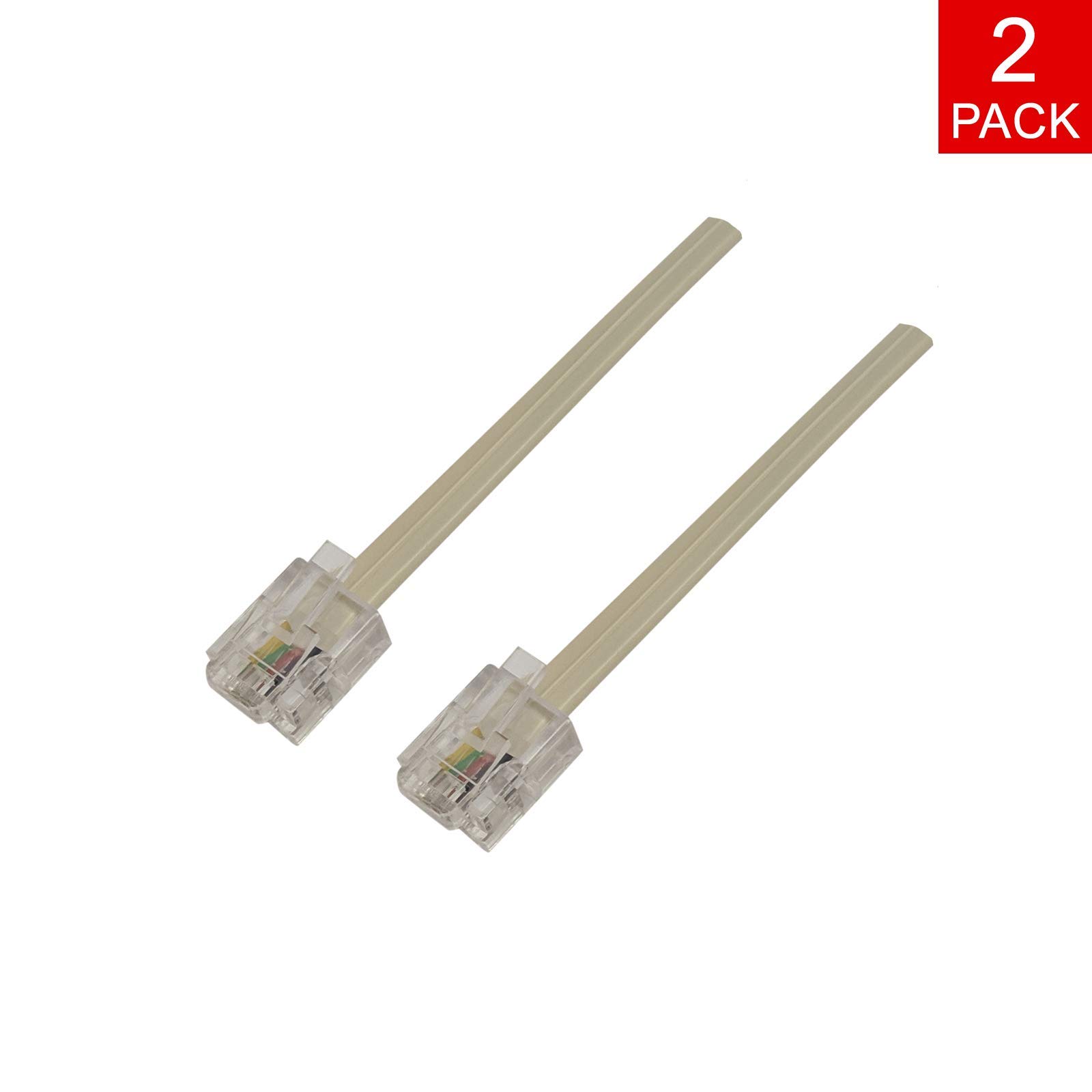 Short Phone Line Cord Fax DSL ADSL Modem Landline Small RJ11 Telephone Cable 6P4C (2 Pack) Universally Compatible