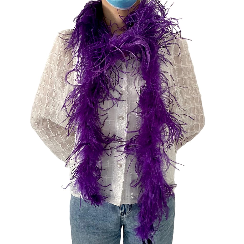 LONDGEN 1ply Purple Ostrich Feather Boa 2Yards for Dance Performance and 1926's Flapper Costume Accessory — image 1
