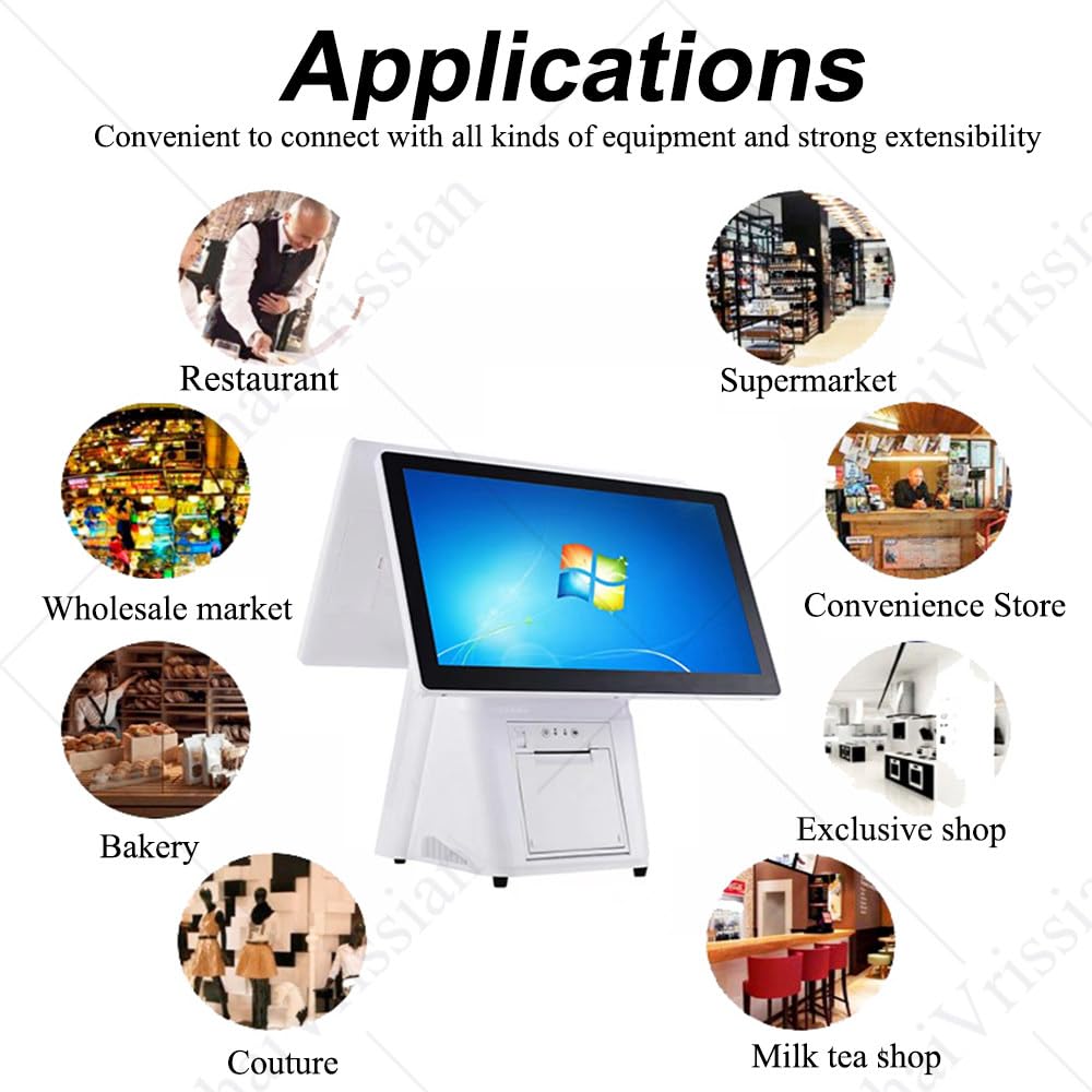 Caja Registradora con Pantalla Táctil,Registradora Pos para Tiendas,Monitor 15,6 Pulgadas,6 Puertos USB,Multitáctil Capacitivo,para Pequeñas Empresas Y Comercios Dualscreen