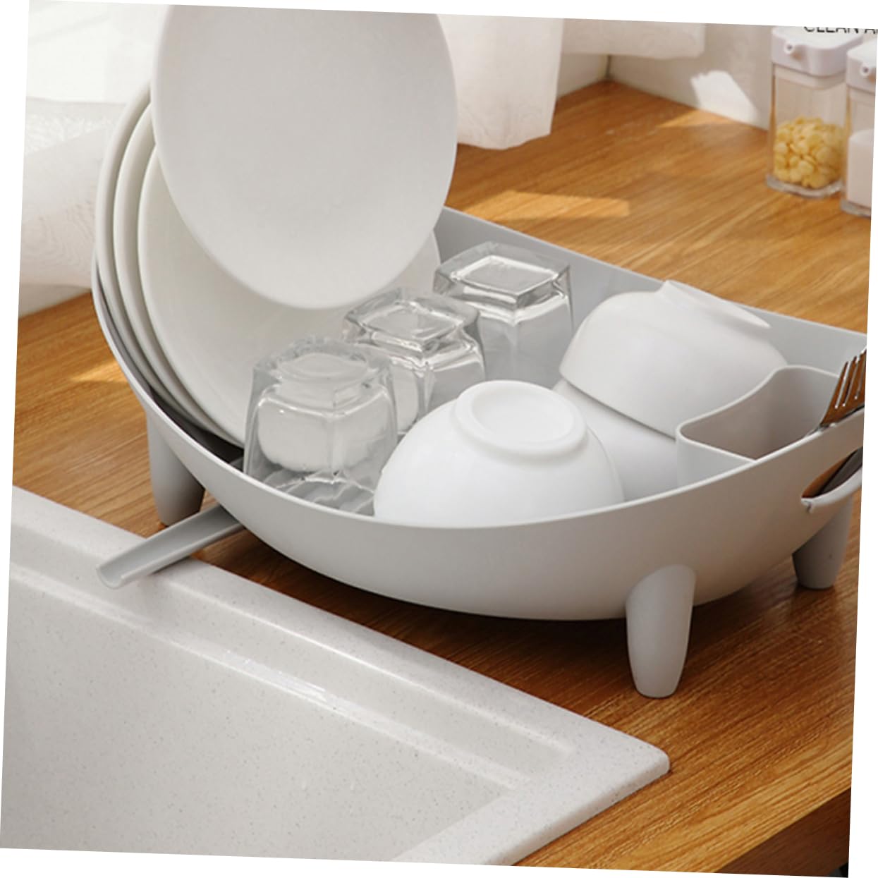 BRIGHTFUFU Space-saving Dish Rack Bowl Storage Box Utensil Holder Organizer Pp Material Kitchen Drying Rack for Home