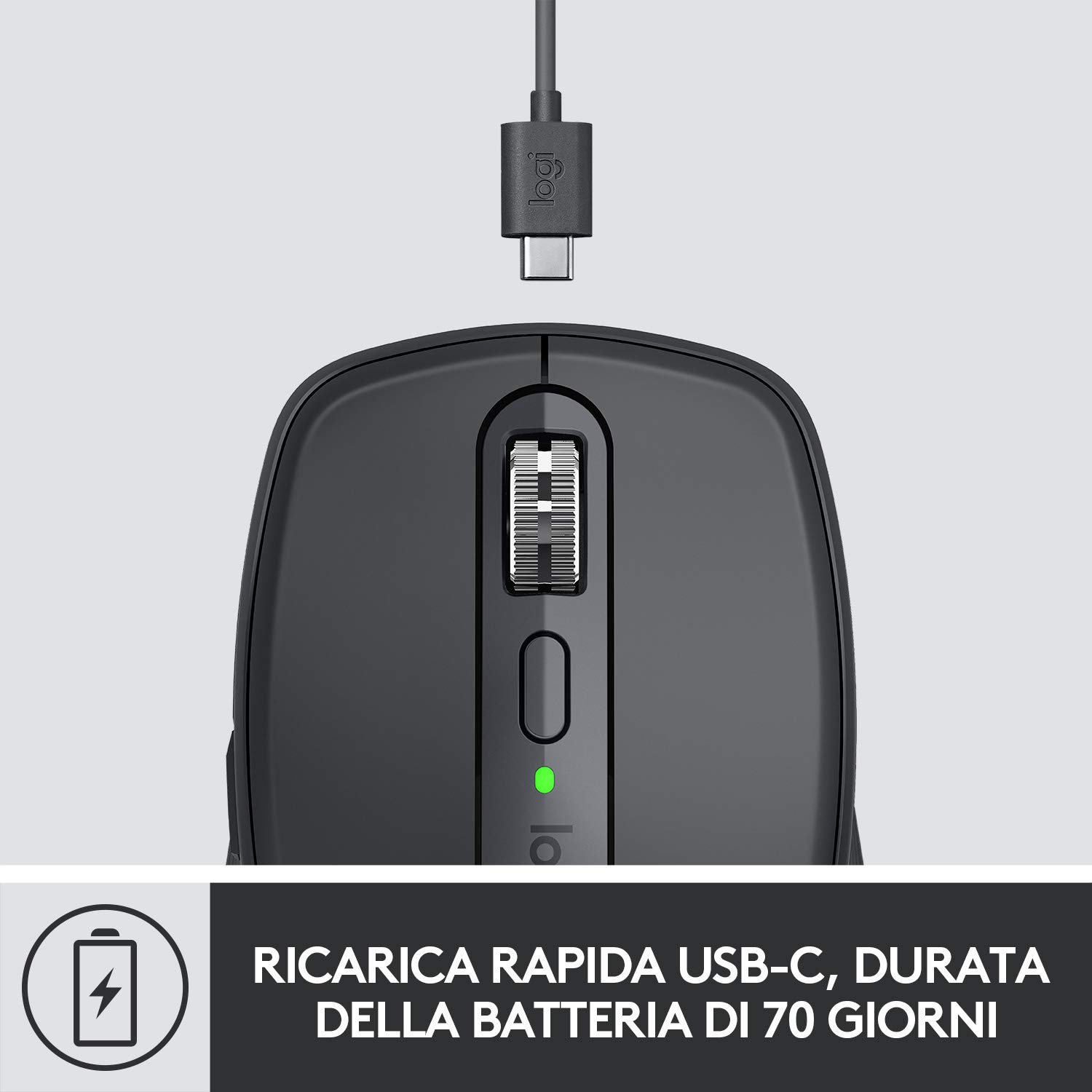 Logitech MX Anywhere 3 Mouse Compatto Performante – Wireless | Scroller Elettromagnetico, Ergonomico, 4000 DPI, Pulsanti Custom, USB-C, Bluetooth, Mac, iPad, Windows, Linux, Chrome - Nero