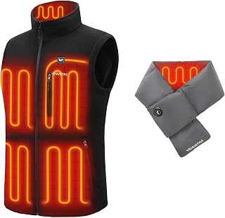 Venustas Men’s Recycled Heated Fleece Vest with Battery(Black, Small) & Heated Scarf Bundle