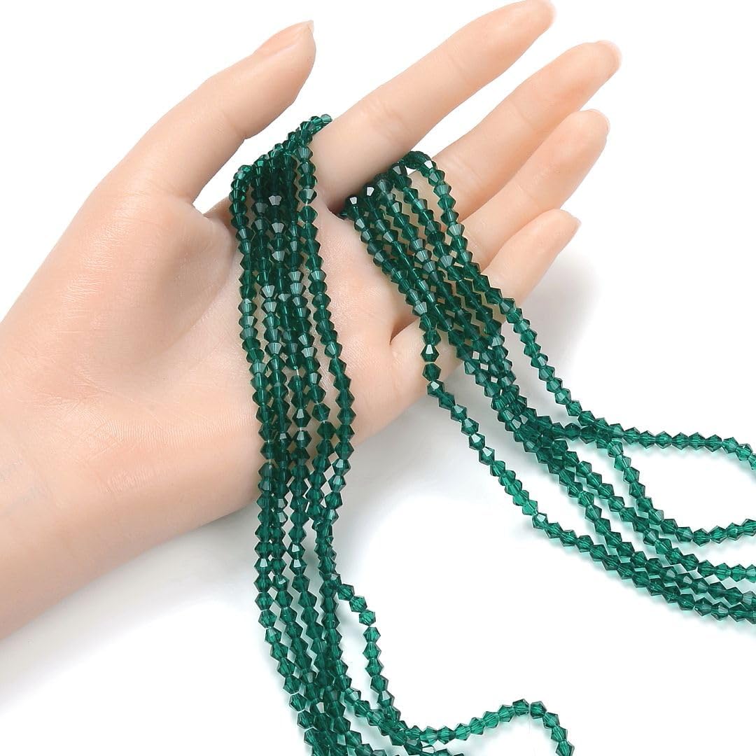 1000pcs Czech Faceted Bicone Crystal Loose Glass Beads Spacer Bulk 4mm (0.16 Inch) Small Emerald Green for DIY Craft Jewelry Making CCB424 image 3