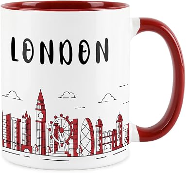 Purely Home London Skyline Mug - Iconic London Souvenir Gift for City Lovers - Tea/Coffee Ceramic Red & White Cup Present