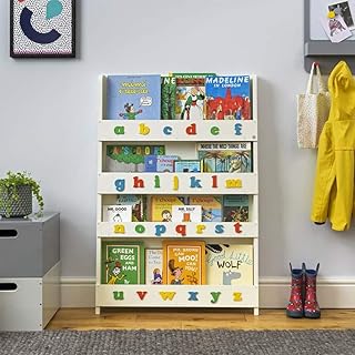 Tidy Books® Kids Wooden ABC Bookshelf (Age 0-10) New Nature Range Soft Colours. Kids Wall Bookshelf, Montessori Book Rack, Barley, Blue Alphabet, Eco Friendly, Handmade, The Original Since 2004.