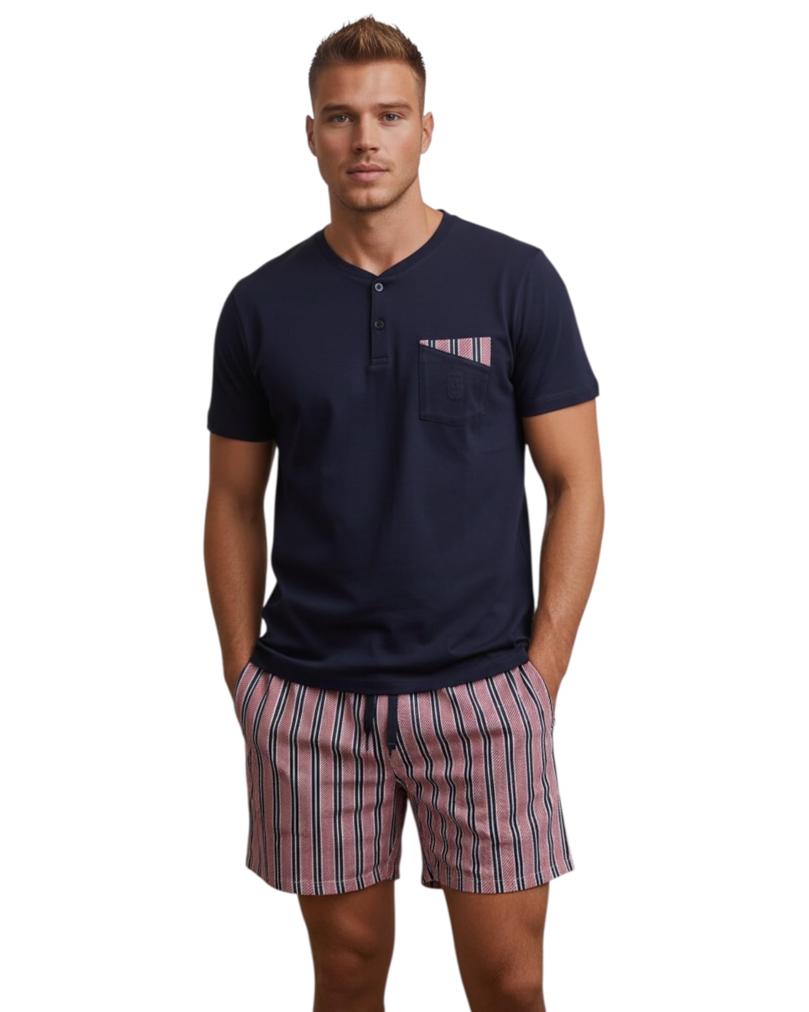 ADMAS Pigiama Uomo Estivo 100% Cotone Blu Navy, Completo Due Pezzi con Maglia e Pantaloncino Art. 64785