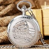 VSDEXR Taschenuhr Antik Bronze/Silber Steampunk Zug Mechanische Taschenuhr Selbstaufzug Römische Ziffern Display Sammeln Retro Hängende Cl