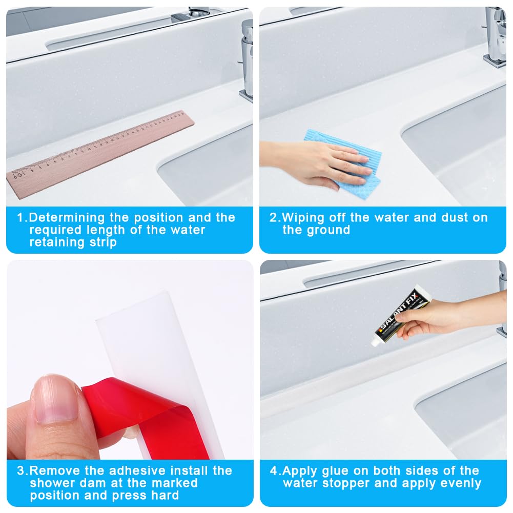 Flintronic Autoadesiva Silicone Doccia Barriera, 300CM Pieghevole Bagno Acqua Barriera, Soglia Doccia, Guarnizioni Doccia, Bordo Doccia, Striscia di Ritenzione Idrica Della Soglia Del Bagno(Bianco)