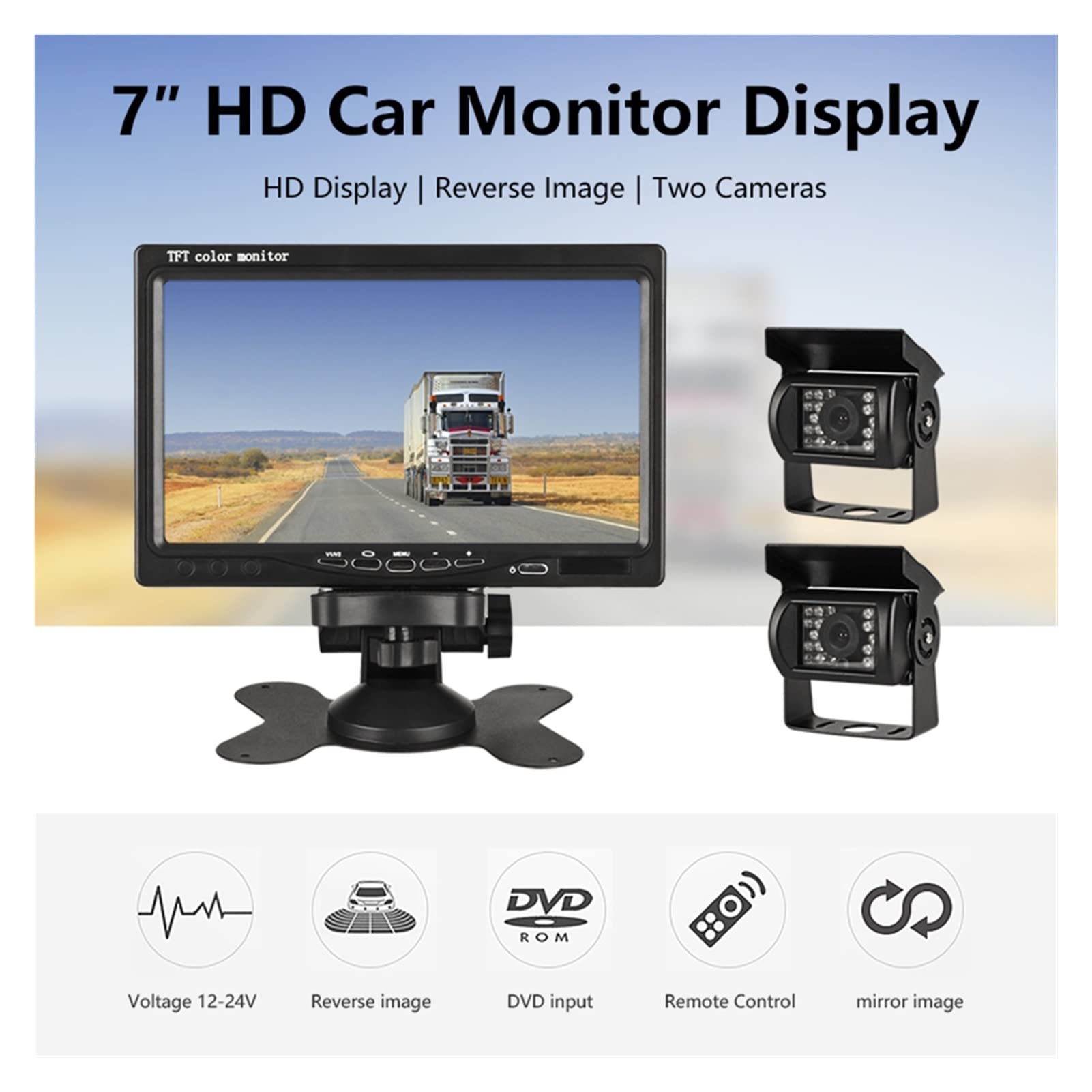 GPS pour Voiture, TFT LCD Couleur HD Moniteur d'écran for Voiture CCTV de la caméra Sauvegarde arrière Vue(Add Two Cameras 15m)