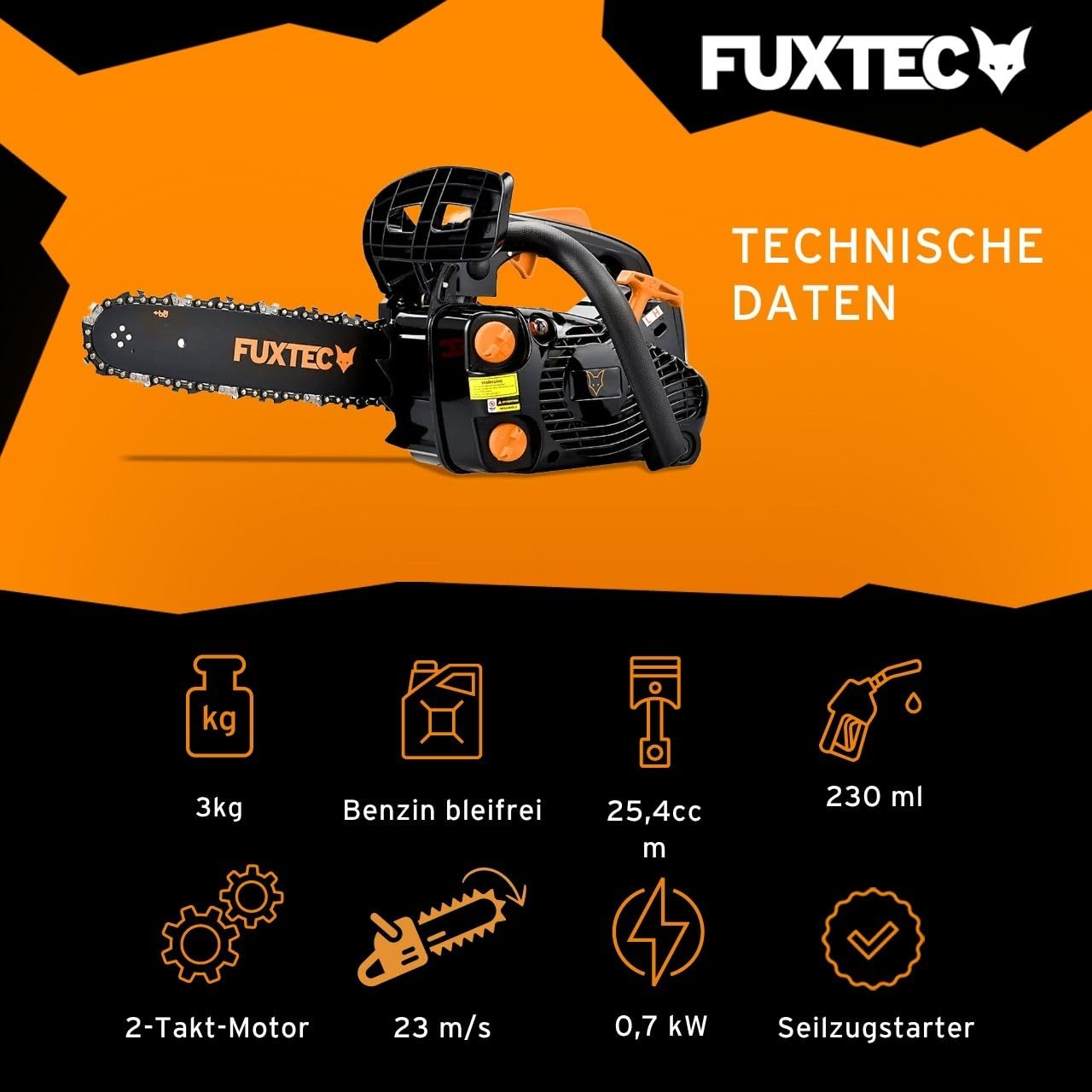 FUXTEC Benzin Baumpflegesäge FX-KS226 Kettensäge 25,4ccm – Schwertlänge 30cm – Motorsäge Top Handle/Einhandsäge