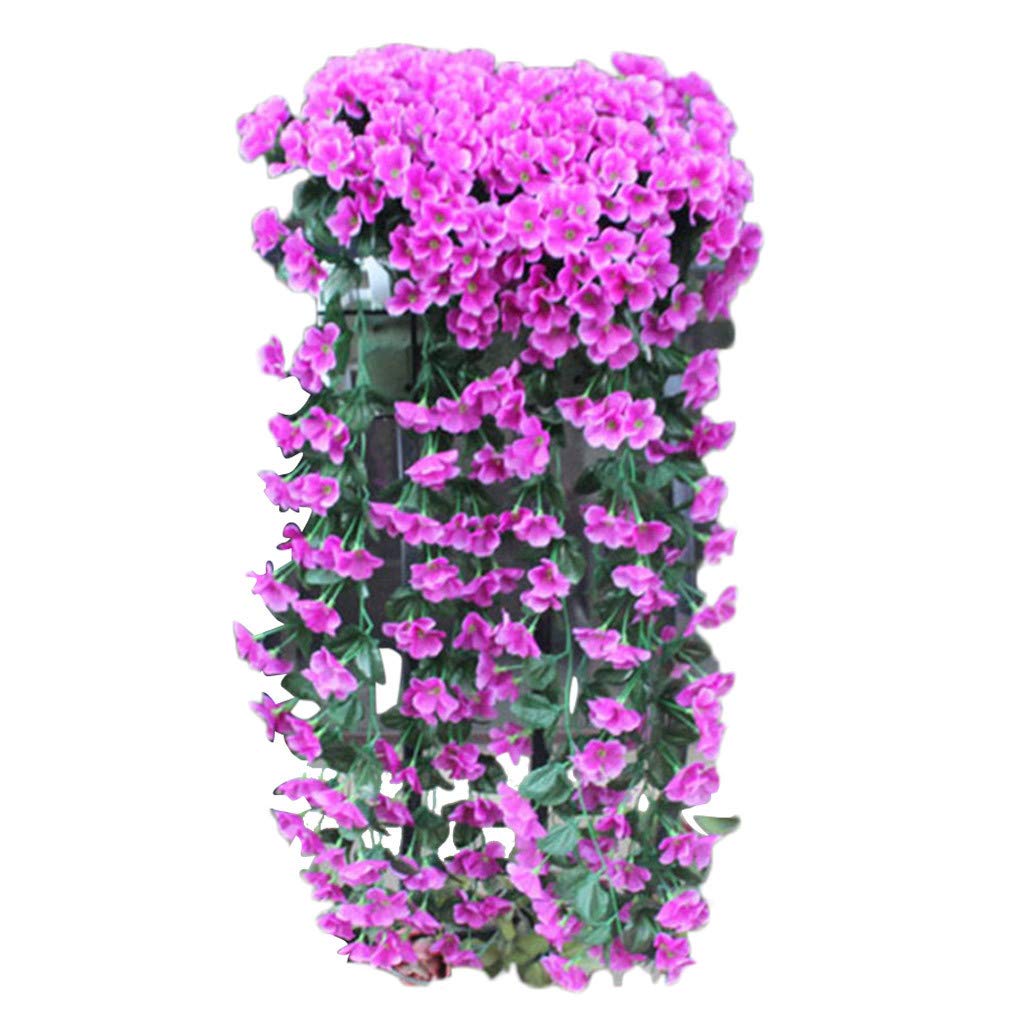 NszzJixo9 Hanging Flowers Artificial Violet Flower Wall Wisteria Basket Hanging Garland Vine Flowers Fake Silk Orchid Simulation Rattan Plant Vine Wedding (Purple)
