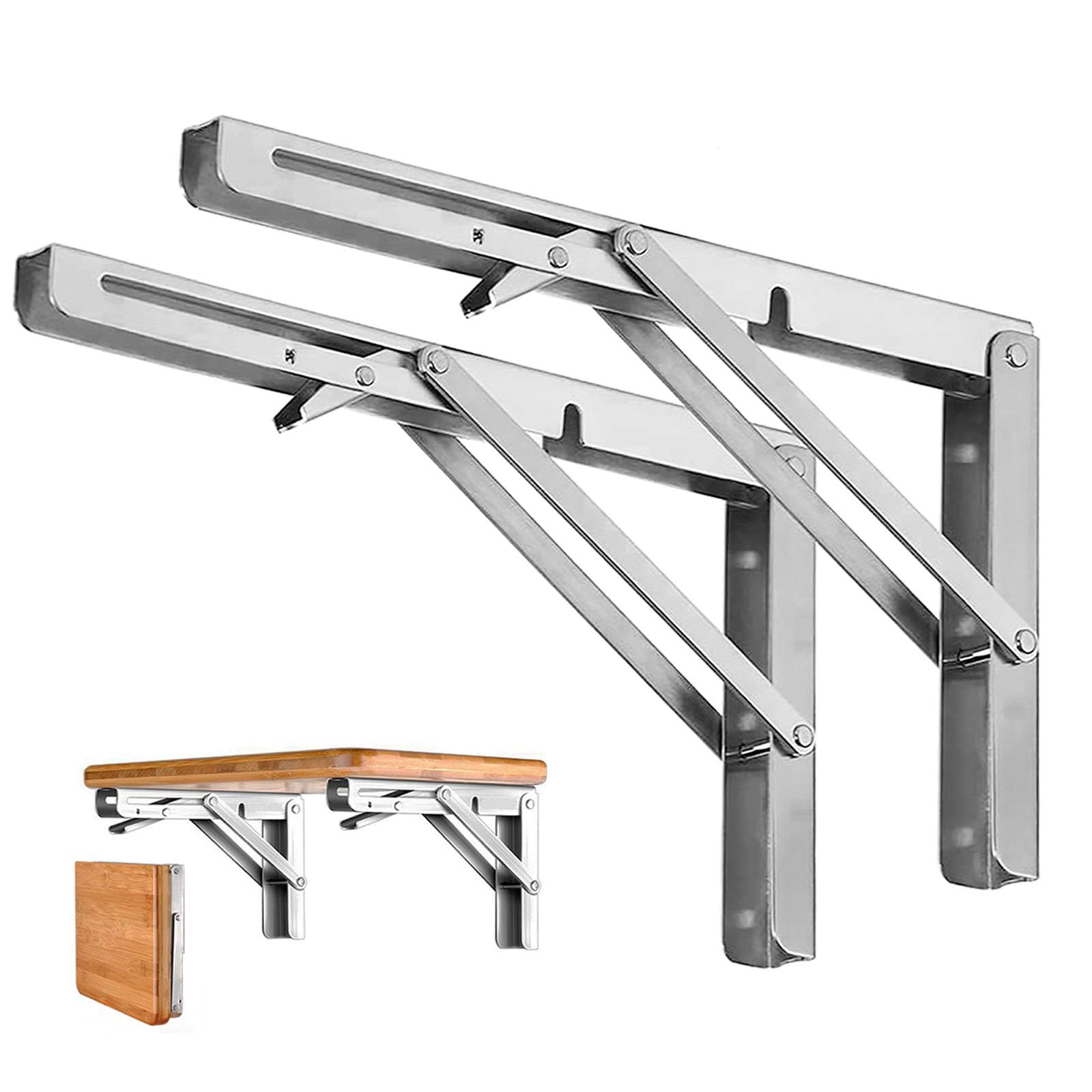 HSEANWWW Pack of 2 Folding Shelf Brackets Stainless Steel 20inch (Max Load 220lb/100KG) Heavy Duty Outdoor Locking Hinges for Home, Kitchen, Office, Grill,Garage,Camp Car