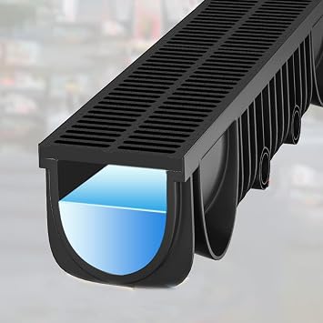 1 2 High Underground Gutter Drainage System, Heavy Duty U-shape Channel Drain/Trench Drain Grate for Garage Parking Lot Concrete, Floor Catch Basin, Black Sewer Grates/Cover100x25x25x4cm/39.4x9.8