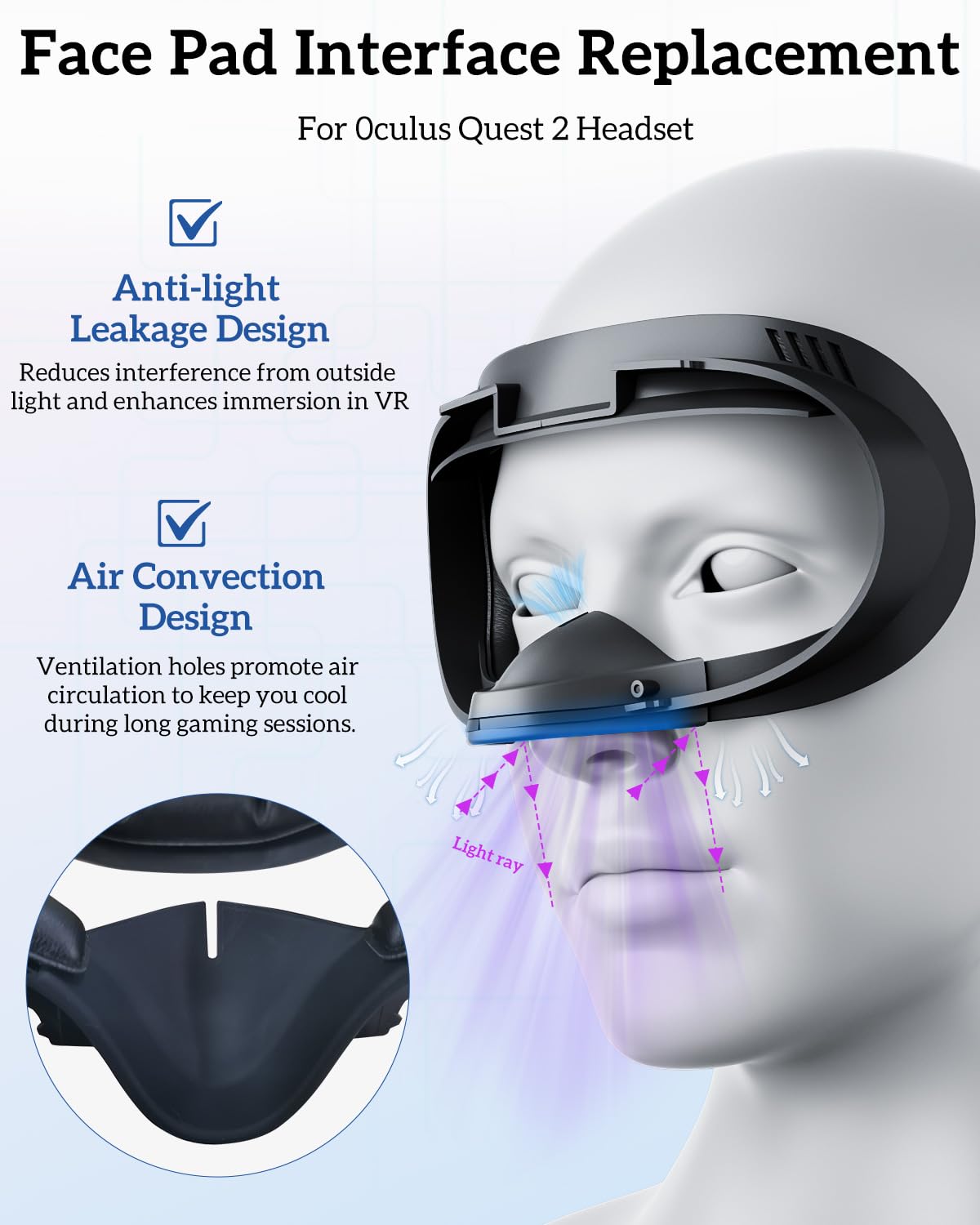 Sangle de tête et coussin facial pour Meta/0culus Quest 2, sangle de tête originale et interface faciale compatible avec 0culus Quest 2, sangle de casque VR pour accessoires Quest 2