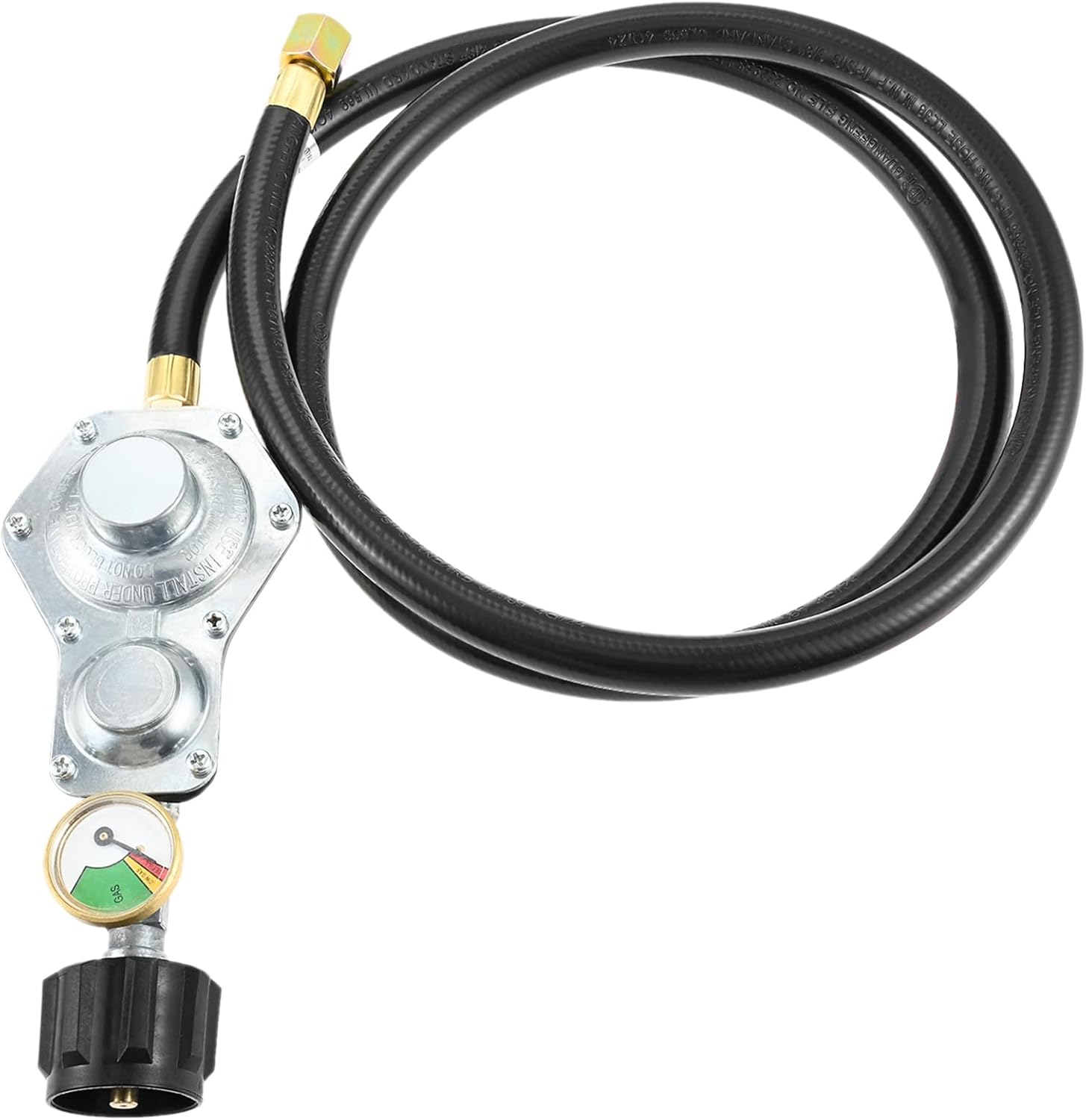 Upgraded Two-Stage Propane Regulator with External Pressure Gauge & 5FT Hose | QCC(Type 1) & 3/8" Female Swivel Flare Connector - Compatible with RV, Generator, Camp Stove, Grill | For 5–40LB Tank