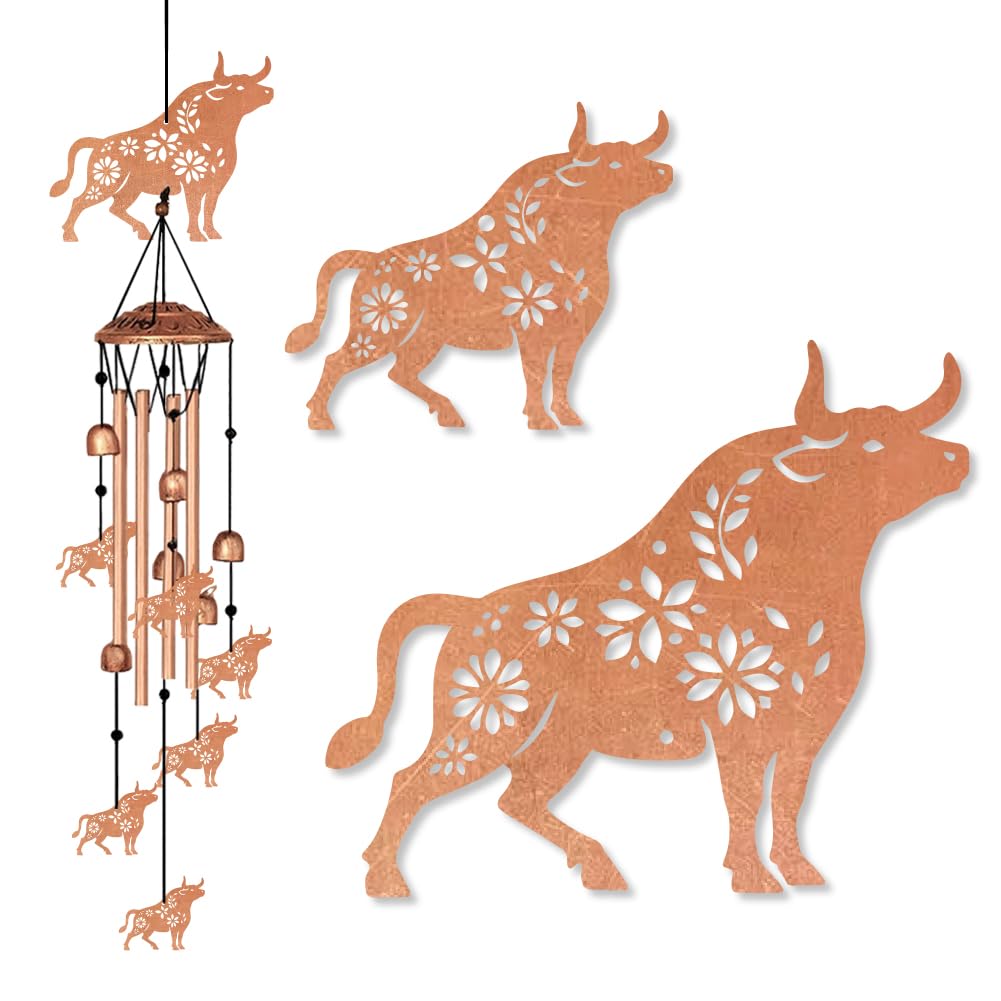 BEUNITONE Melodious Melodic Tones Wind Chimes for Outside, Cattle Pattern Windchimes Suitable for Outdoor Garden Patio Porch Decor, Unique Metal Memorial Wind Chimes Gifts for Farm and Home Decor